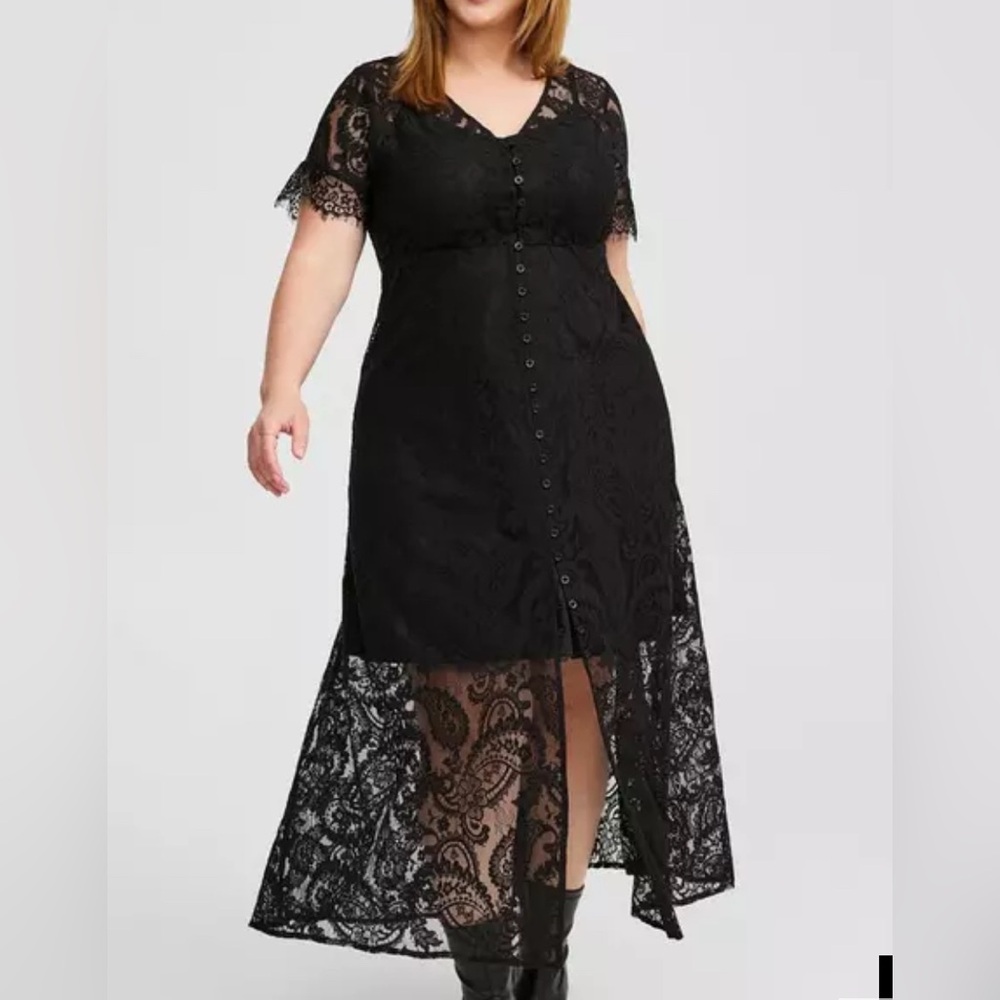 Maxi Lace Button Front A-Line Dress